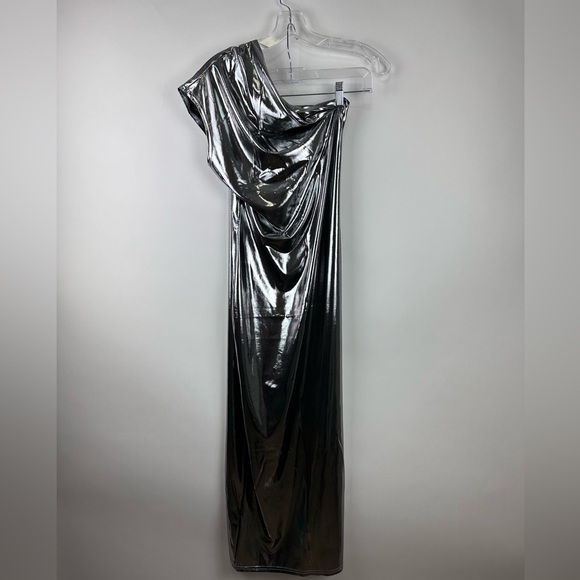 Micas Women's Metallic One Shoulder Asymmetrical Maxi Dress - Picture 2 of 6